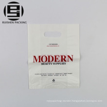 White hdpe patch handle shopping bag with print